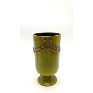 Vintage Haeger Pottery Olive Green 8" Pedestal Vase #724